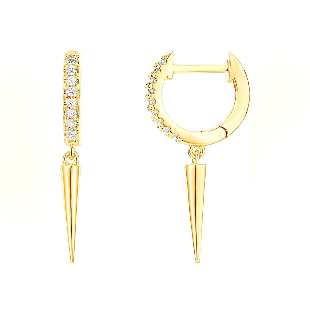 🎉Host Pick 14k Yellow Gold Plated Drop CZ Huggie 925 Silver Post Earrings